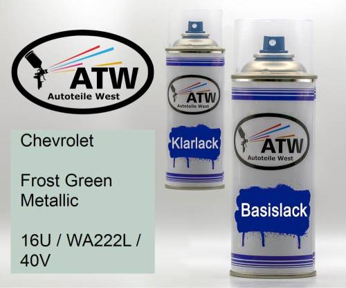 Chevrolet, Frost Green Metallic, 16U / WA222L / 40V: 400ml Sprühdose + 400ml Klarlack - Set, von ATW Autoteile West.